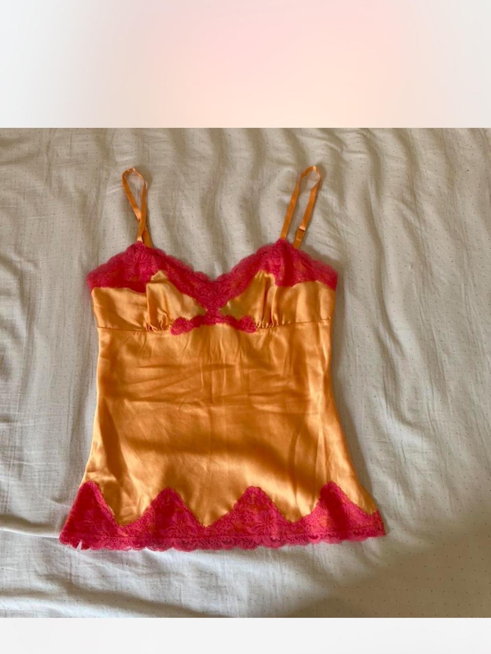 Satin Cami with Pink Lace Trim